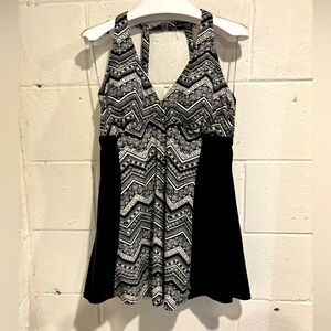 Island waves swim dress swimsuit black white